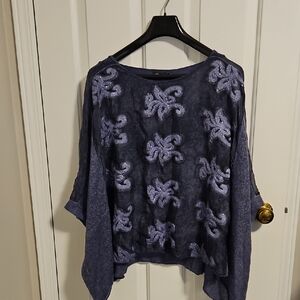 M Made In Italy Navy Flower Sweatwr With Built In Tank Top